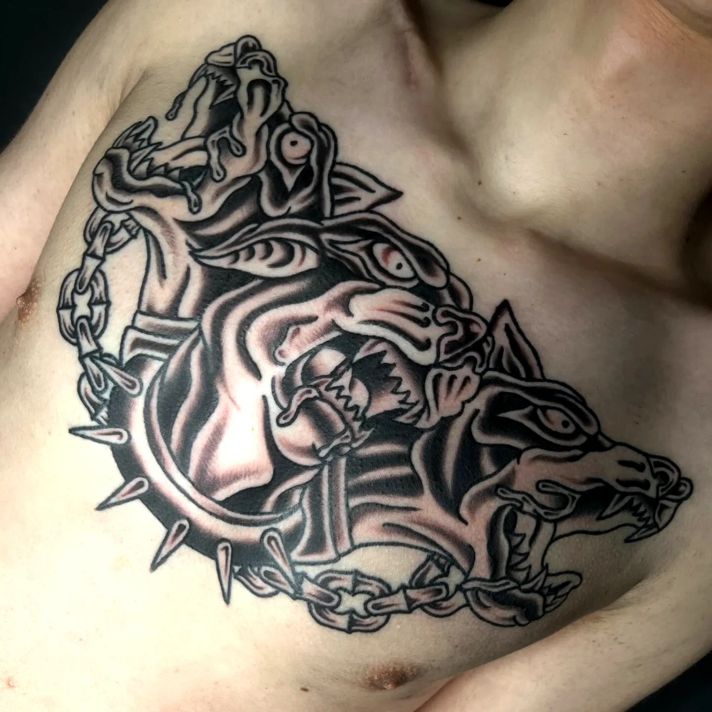 Cerberus Dog Heads Neck Tattoo