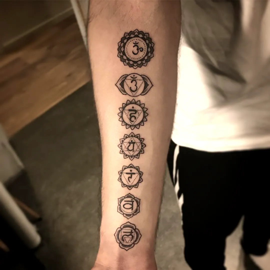 Chakra Forearm Tattoo in Black Ink