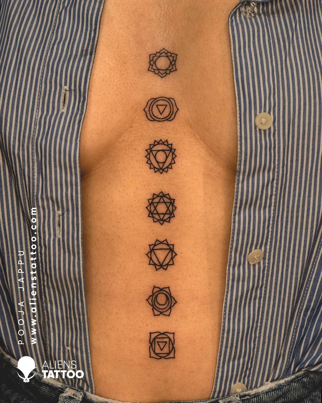 Chakra Symbols Torso Tattoo