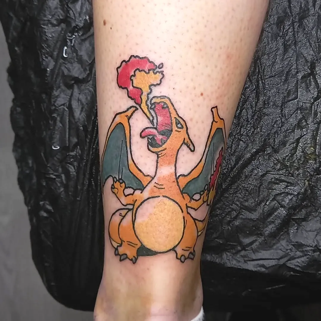 Charizard Forearm Tattoo in Vibrant Colors