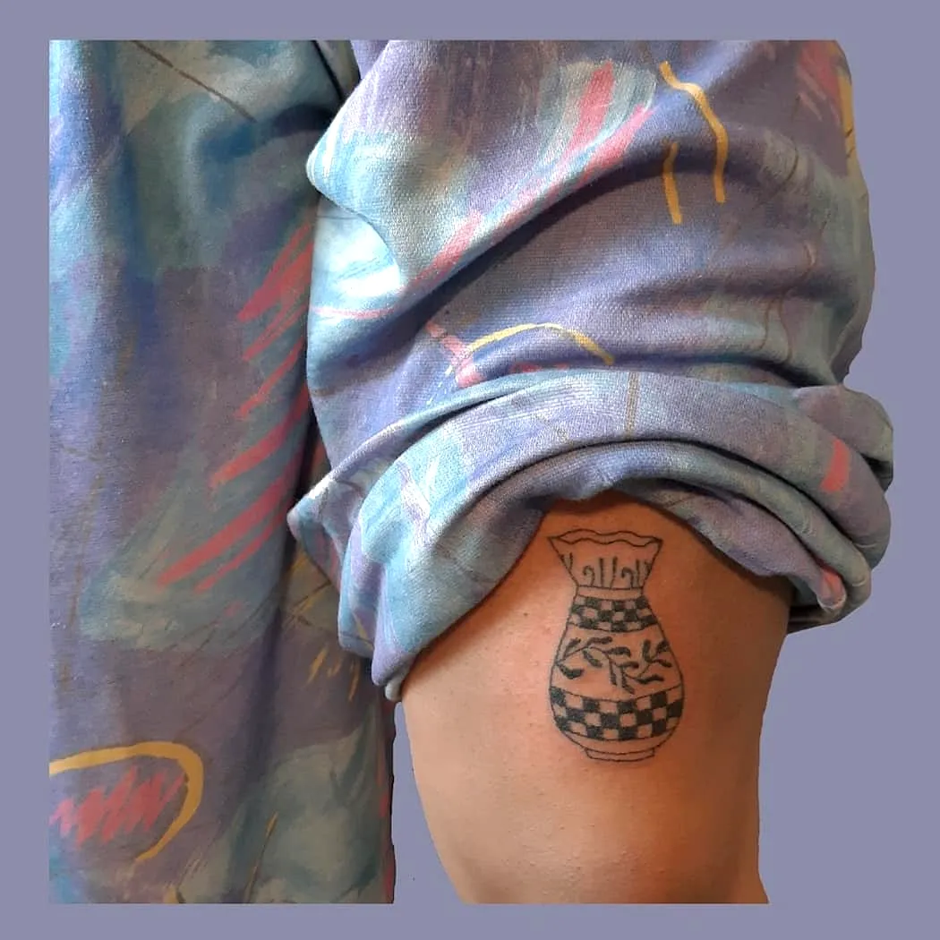 Checkered Jar Inner Elbow Tattoo