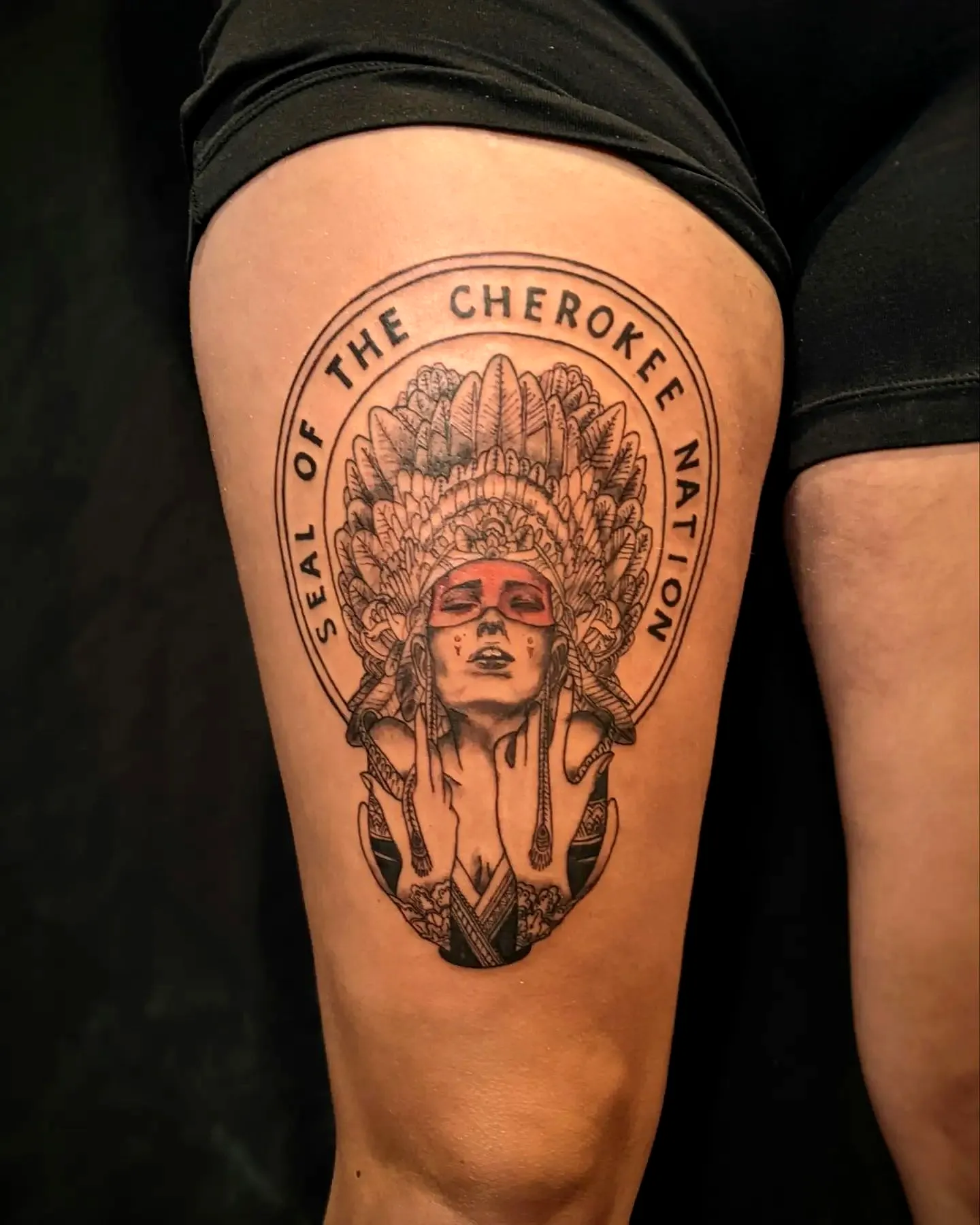 Cherokee Nation Thigh Tattoo