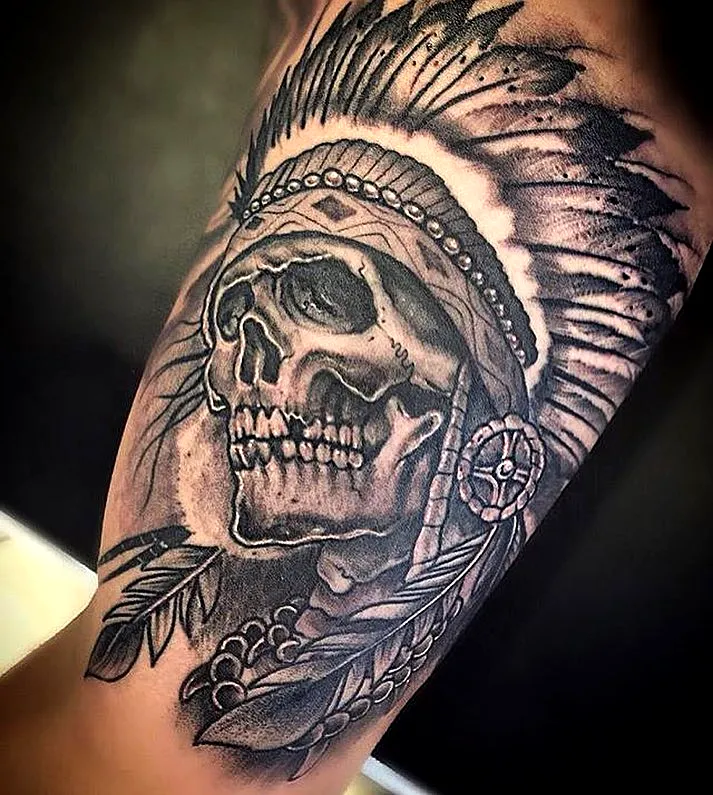 Cherokee Skull Headdress Arm Tattoo