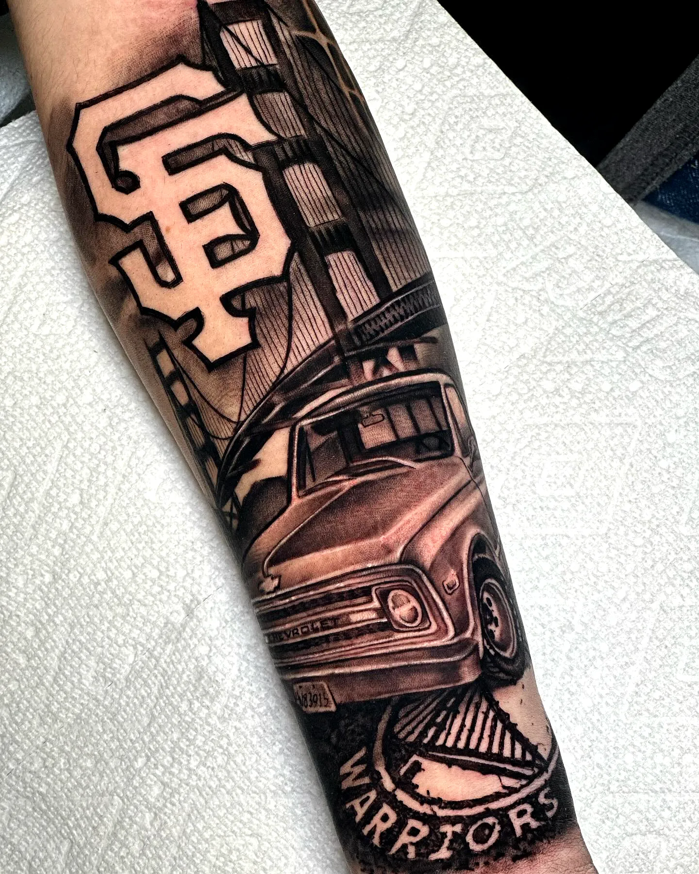 Chevrolet Truck Arm Tattoo with SF Skyline