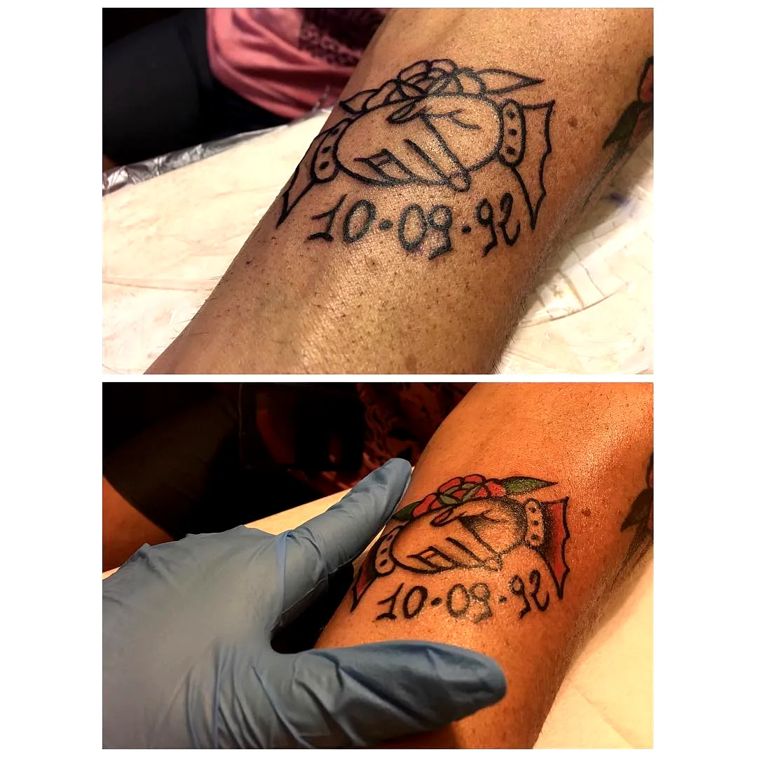 Clasped Hands Rose Arm Tattoo