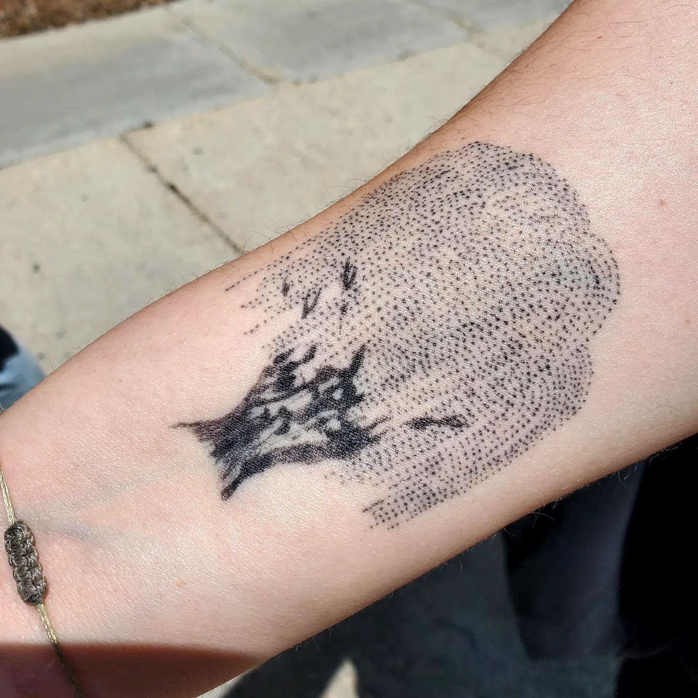 Cloud Dot Work Forearm Tattoo