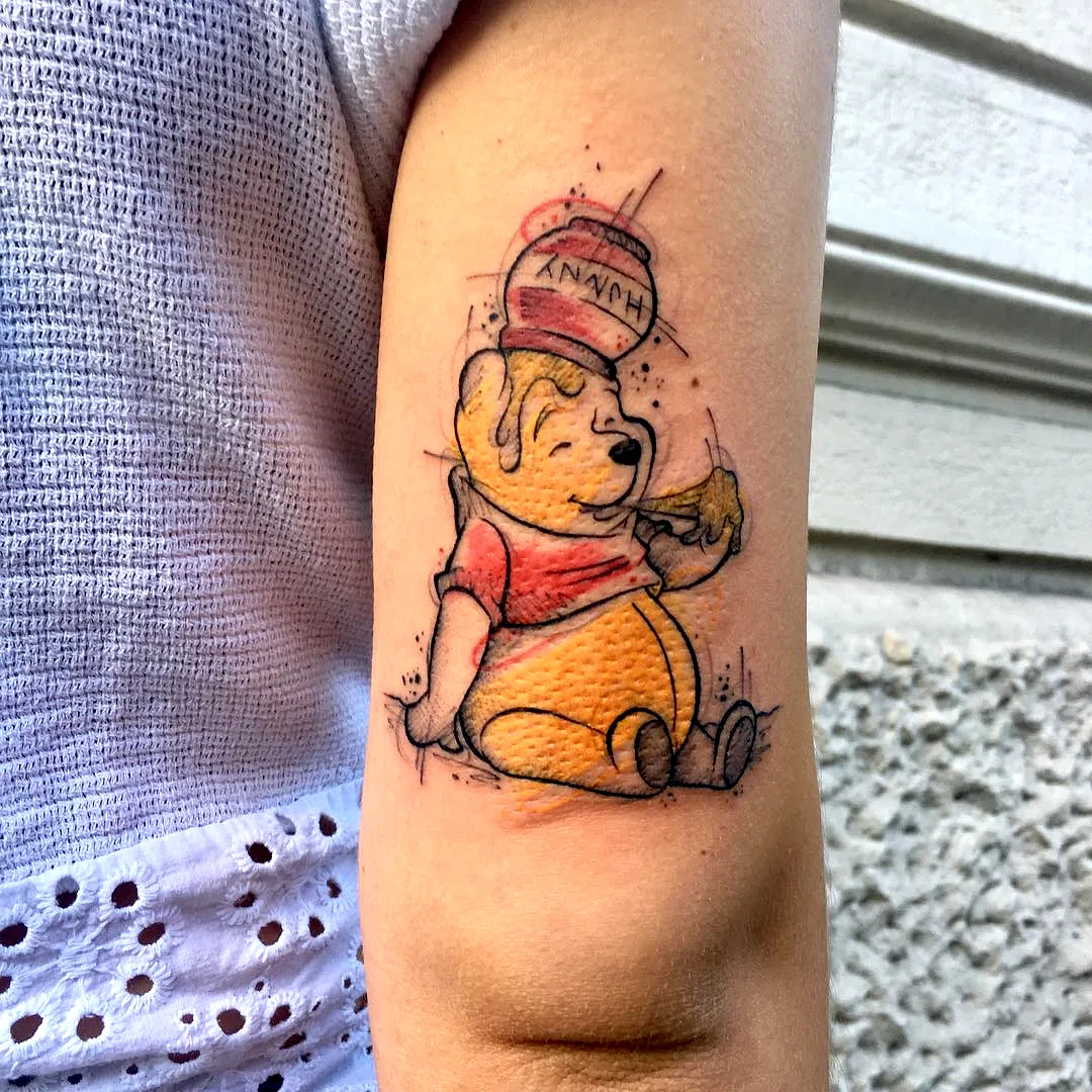 Colorful Bear Inner Arm Tattoo