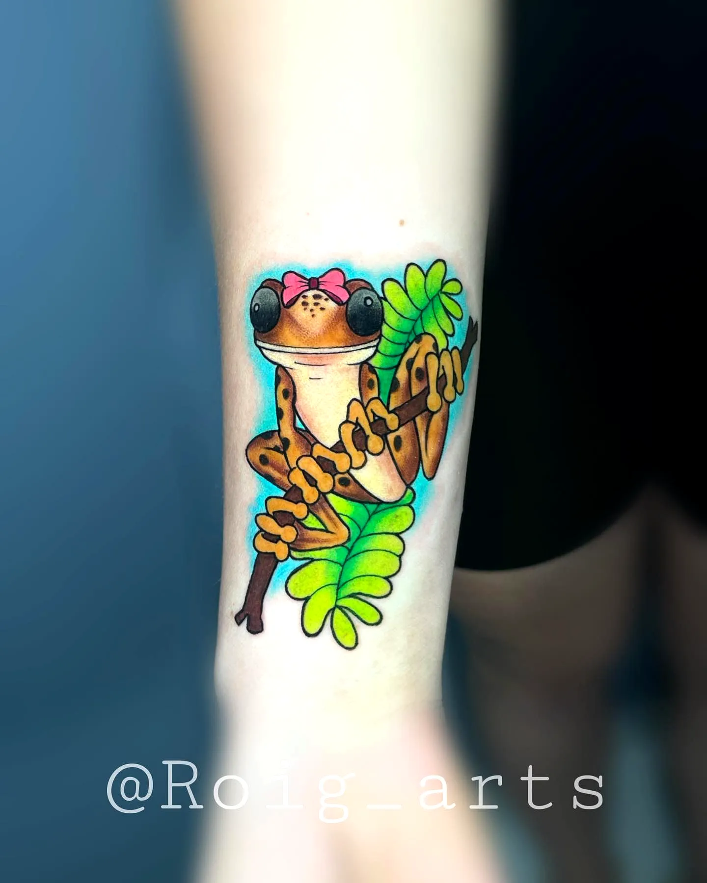 Colorful Coqui Frog Forearm Tattoo