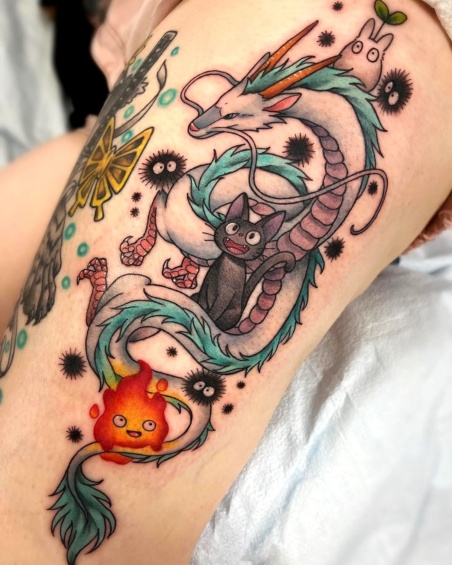 Colorful Dragon Thigh Tattoo Design