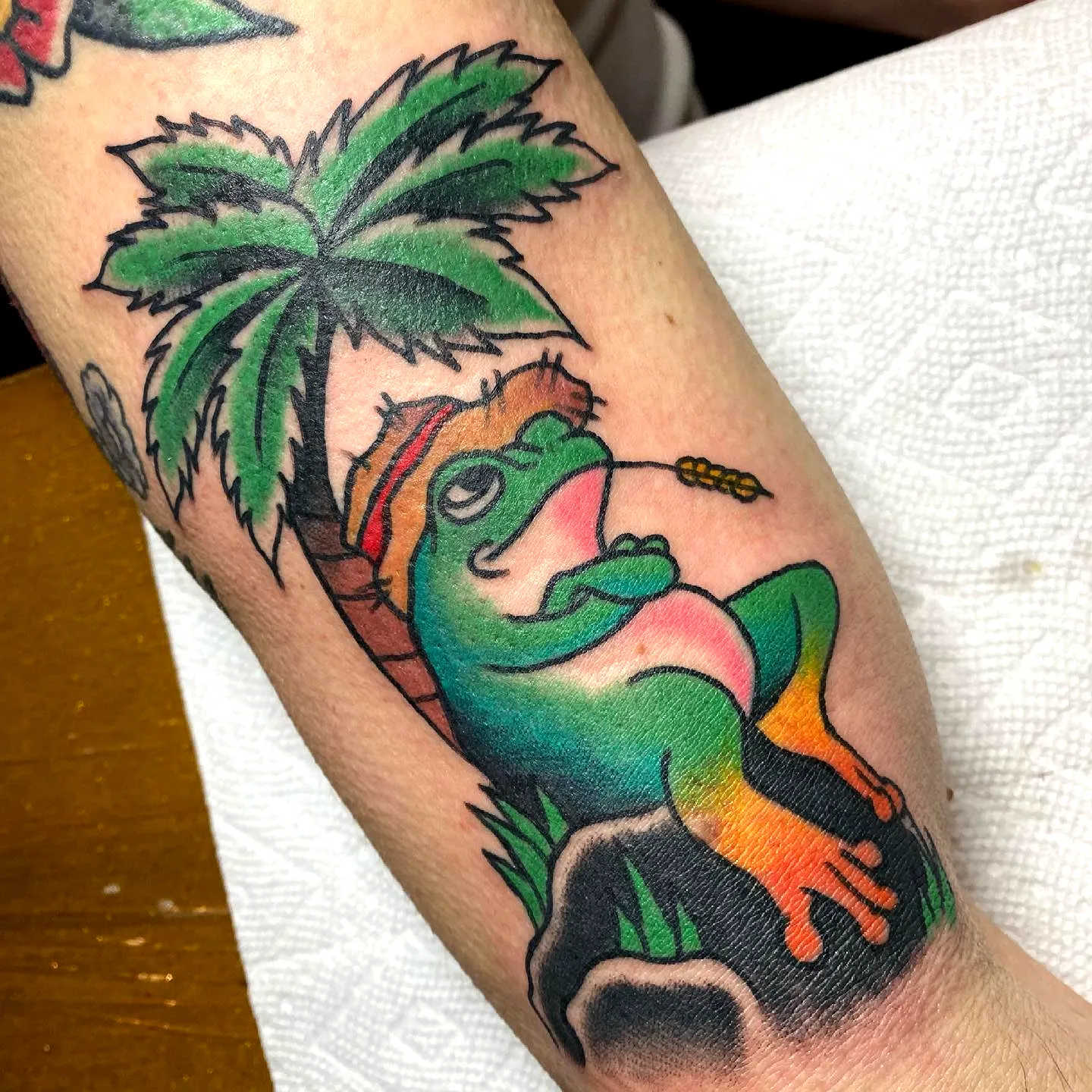 Colorful Frog Forearm Tattoo