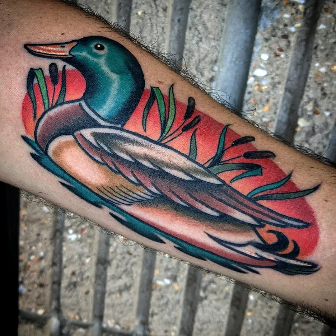 Colorful Mallard Duck Forearm Tattoo