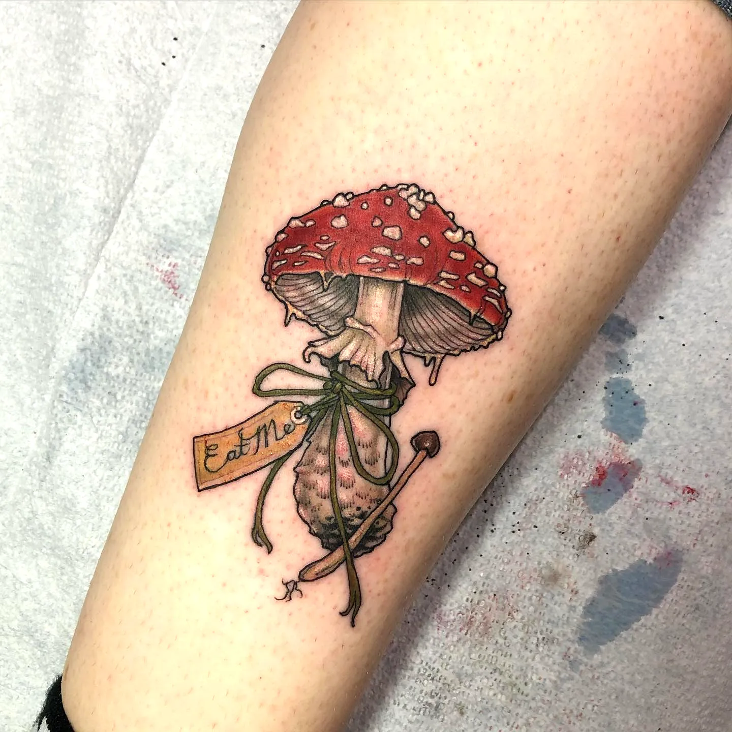 Colorful Mushroom Thigh Tattoo