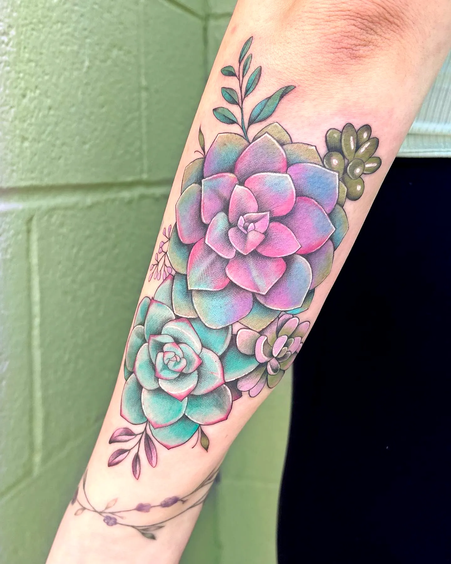 Colorful Succulent Forearm Tattoo