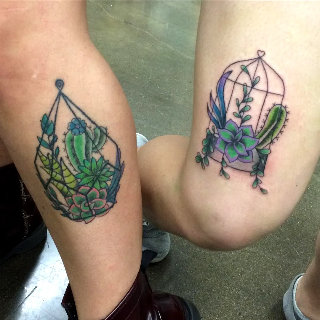 Colorful Succulent Leg Tattoo Design