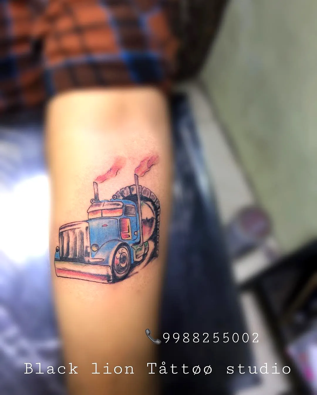 Colorful Truck Forearm Tattoo