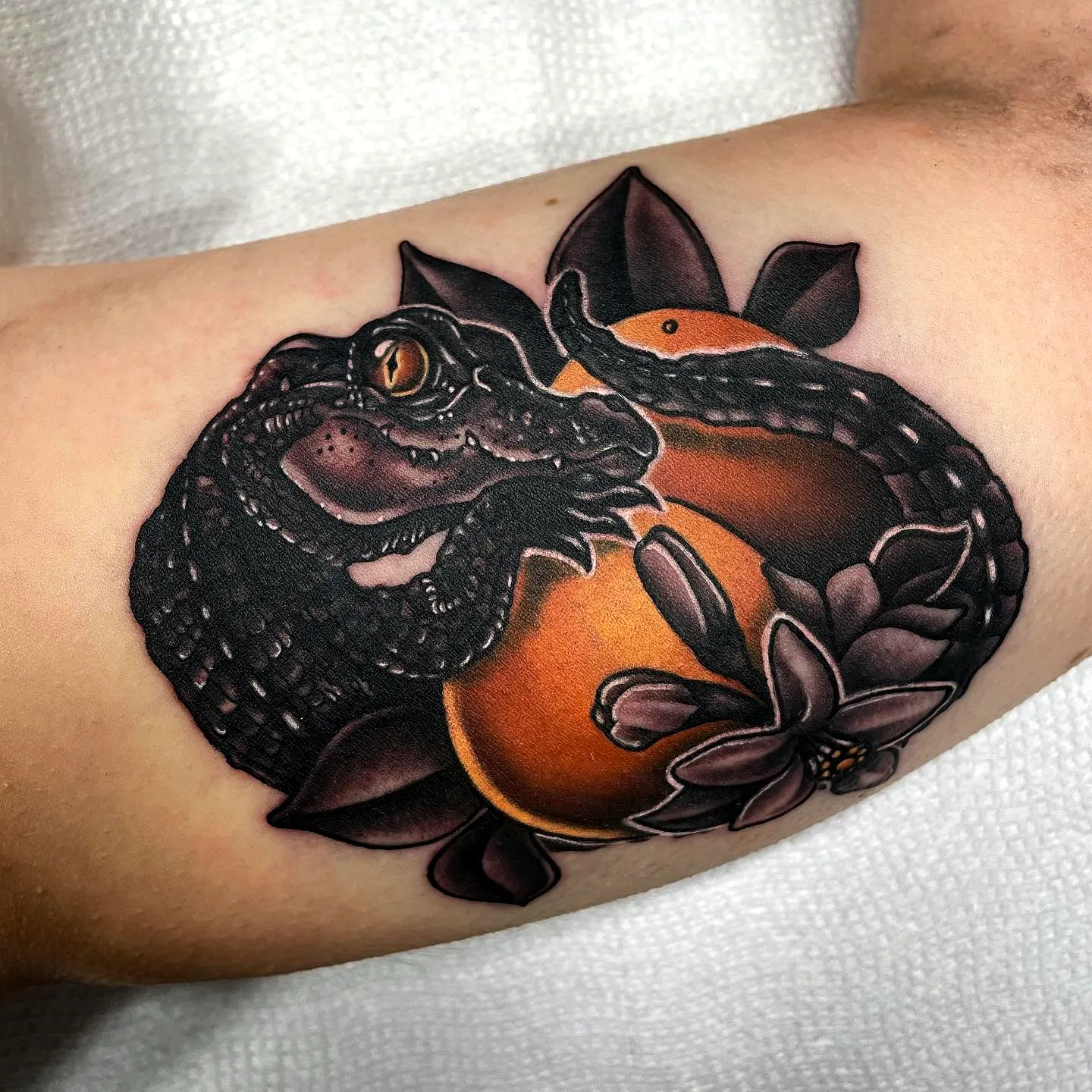 Crocodile Fruit Leaf Sleeve Tattoo