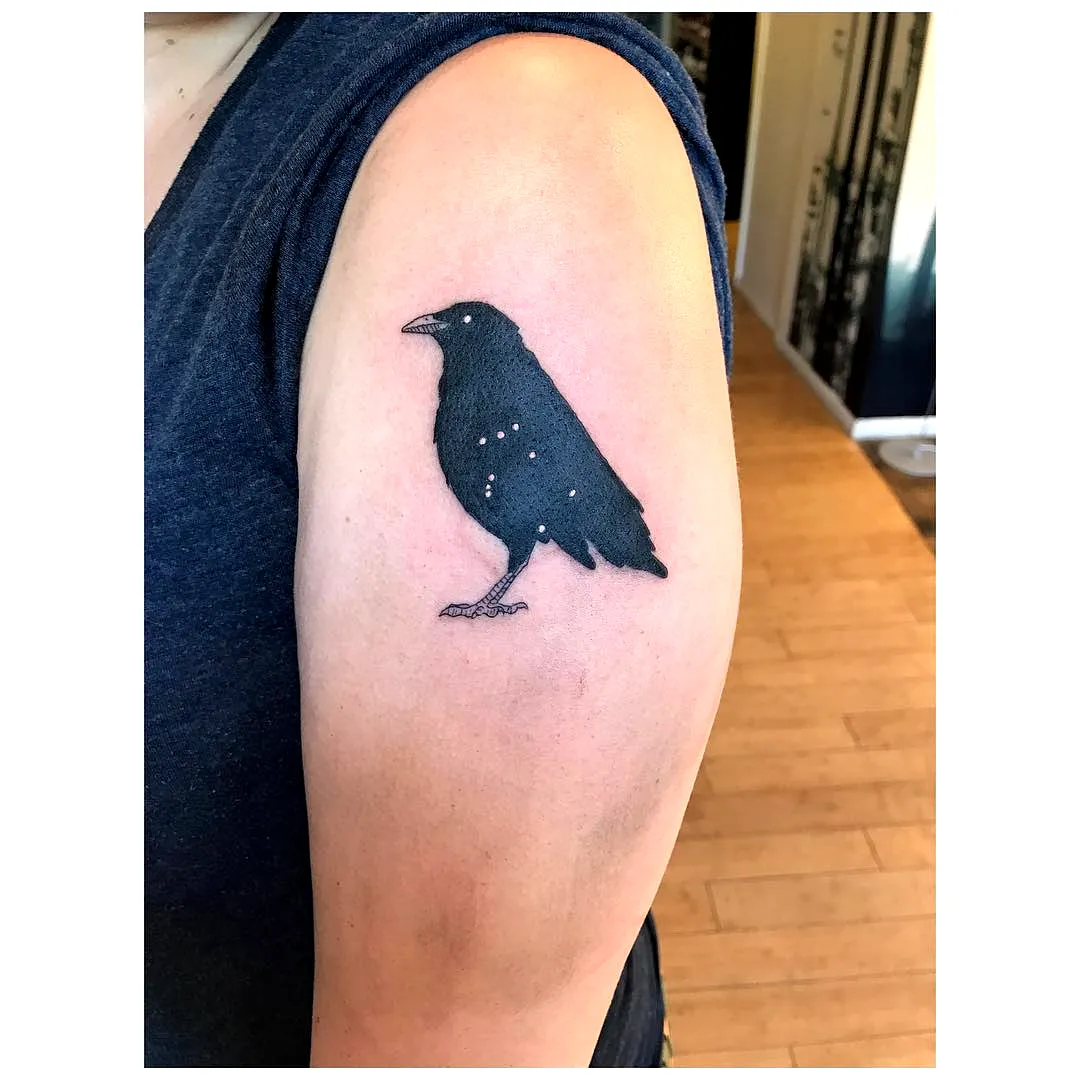 Crow Arm Tattoo with Star Details