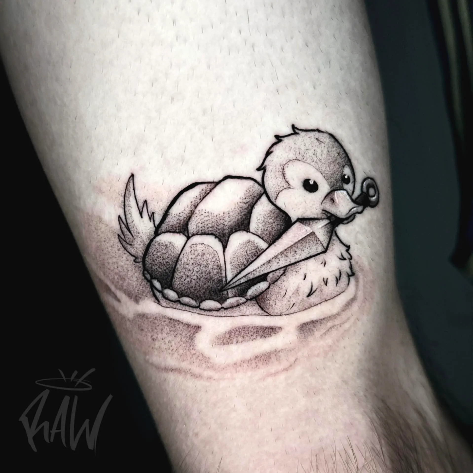 Cute Duck Turtle Back Tattoo