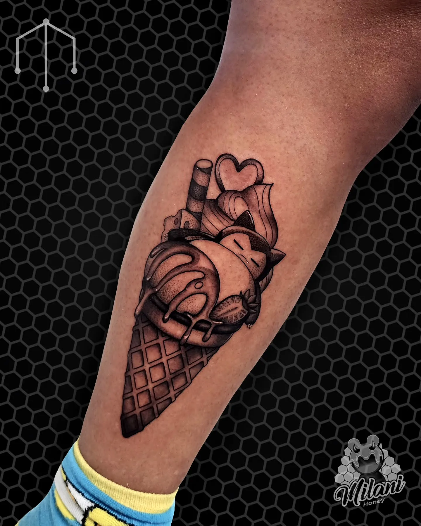 Cute Ice Cream Cone Calf Tattoo