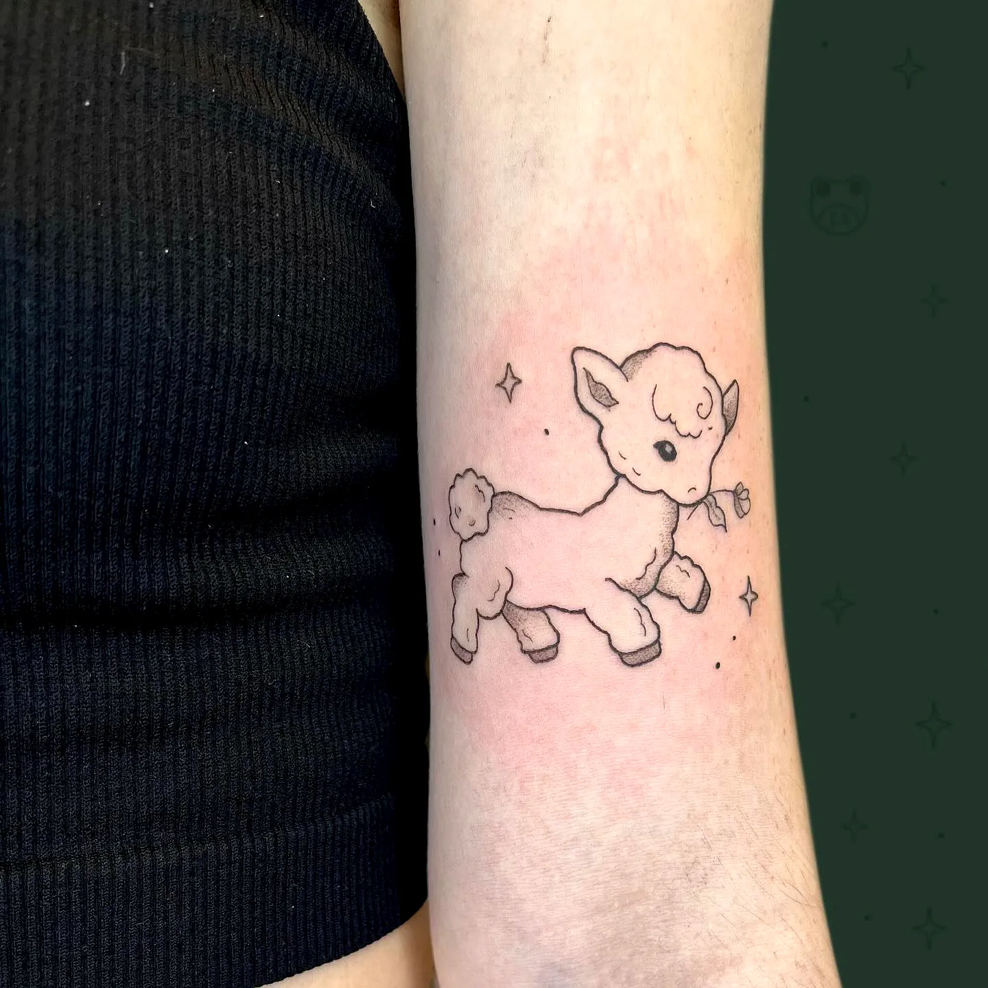 Cute Lamb Forearm Tattoo with Stars