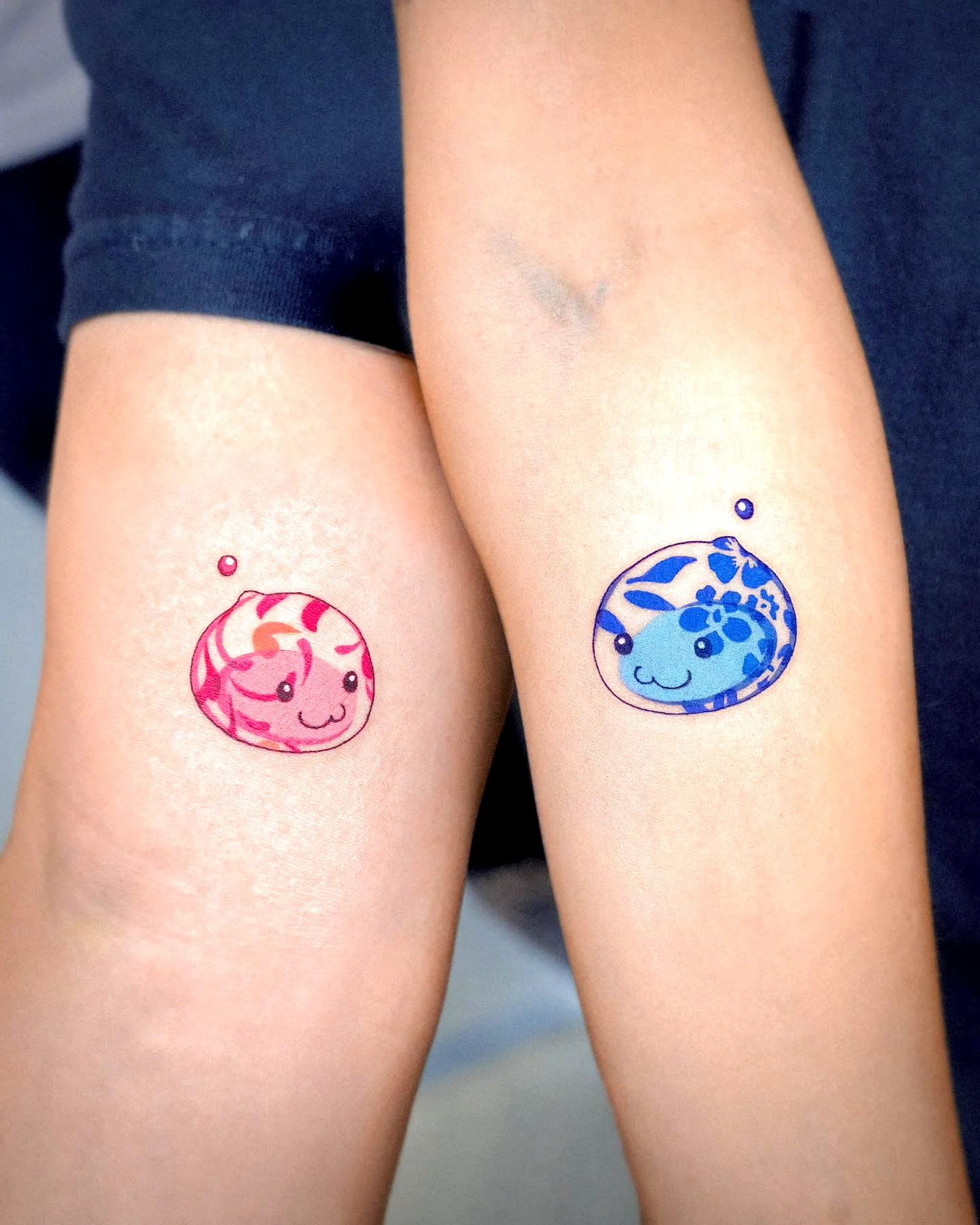 Cute Twins Colorful Elbow Tattoos