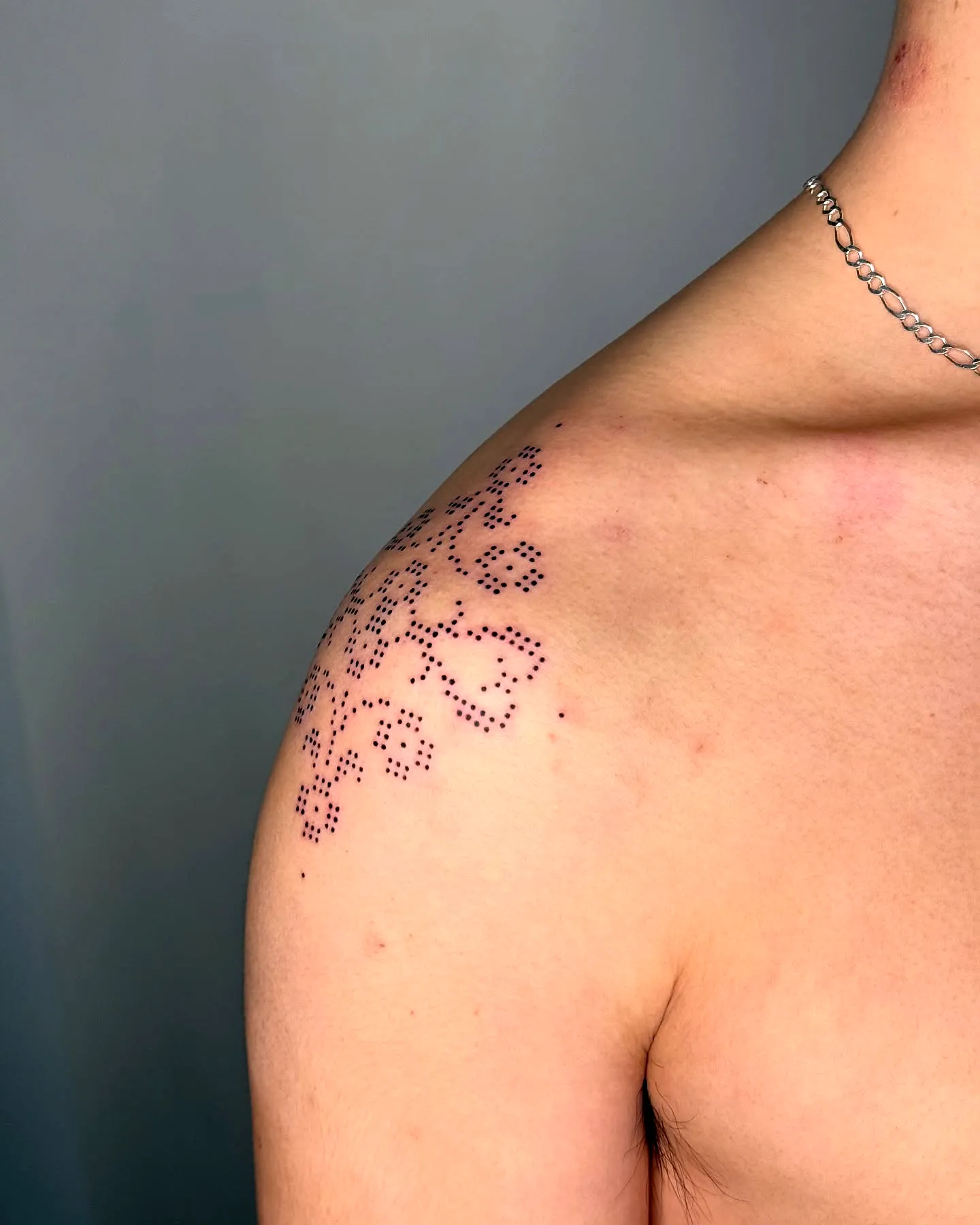 Dainty Dot Floral Shoulder Tattoo