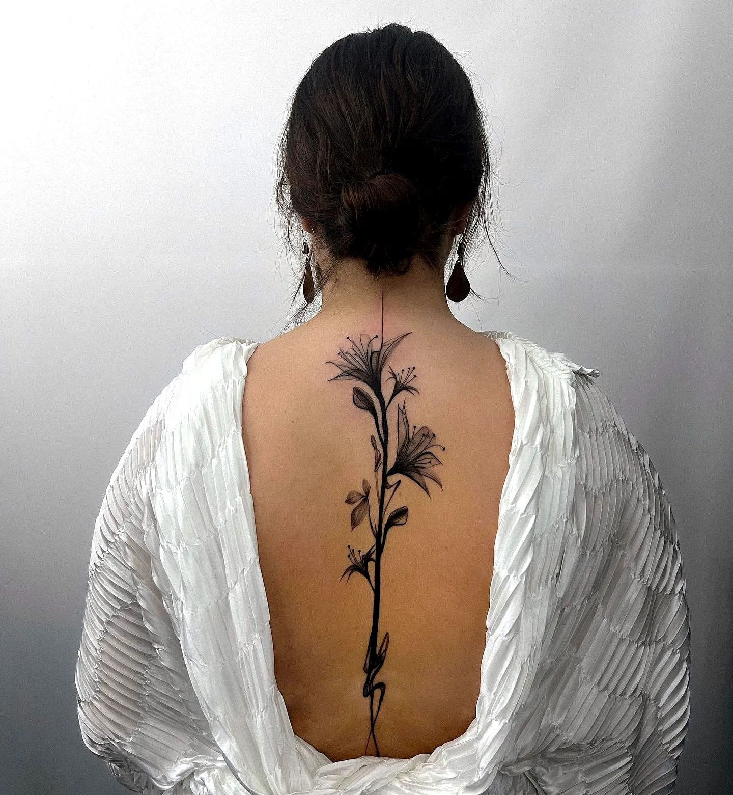 Dainty Floral Vine Back Tattoo