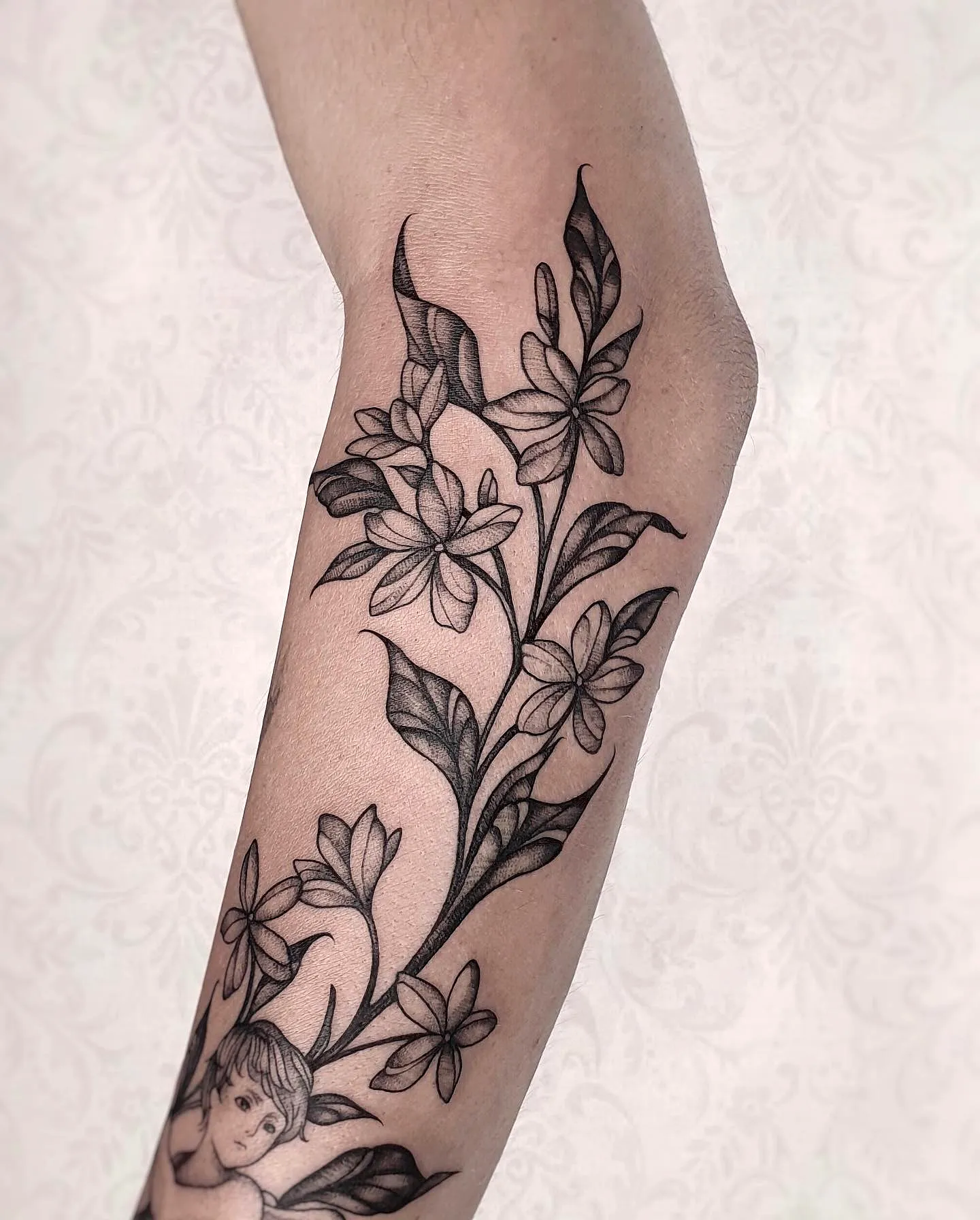 Dainty Vine Floral Forearm Tattoo