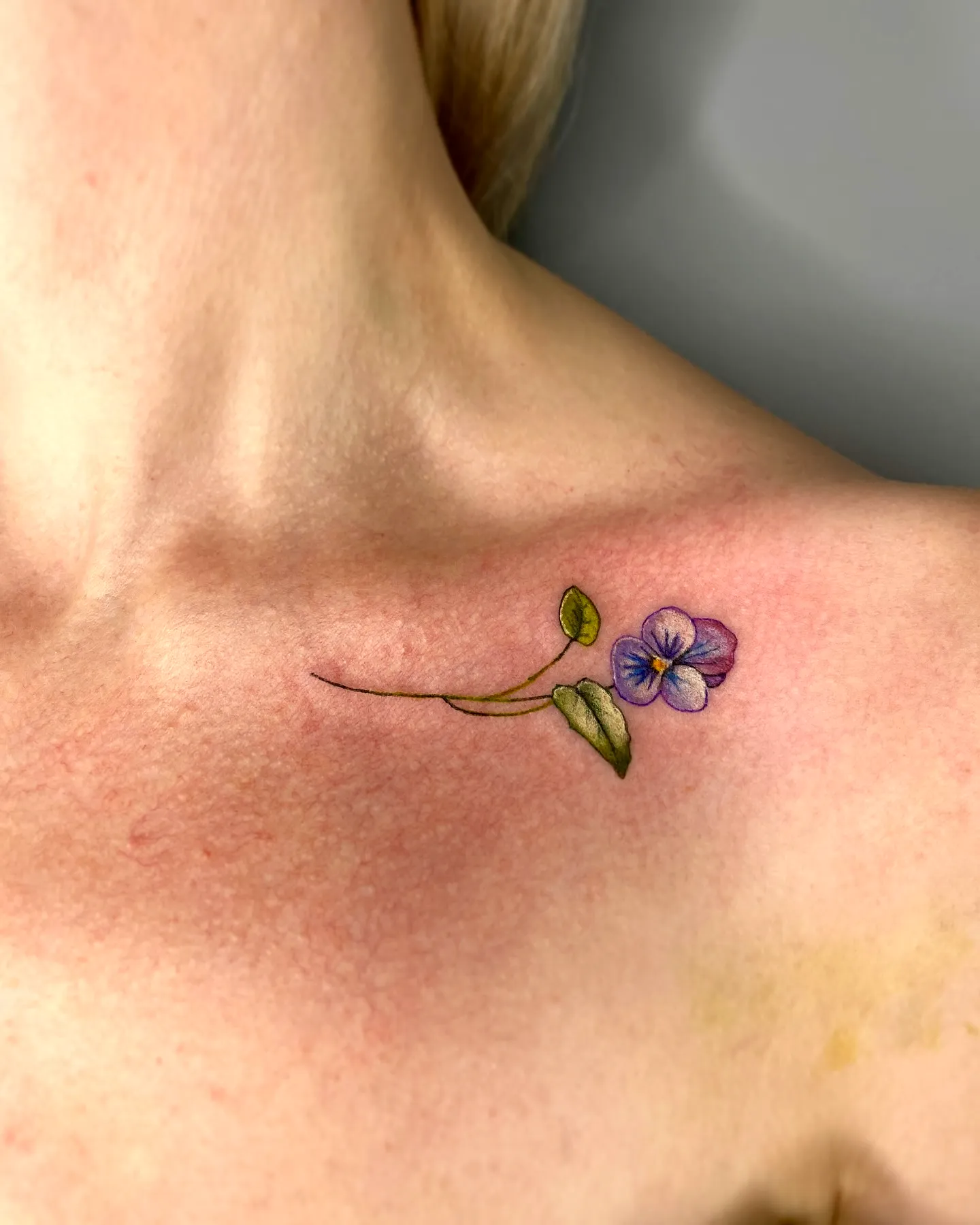 Dainty Violet Collarbone Tattoo