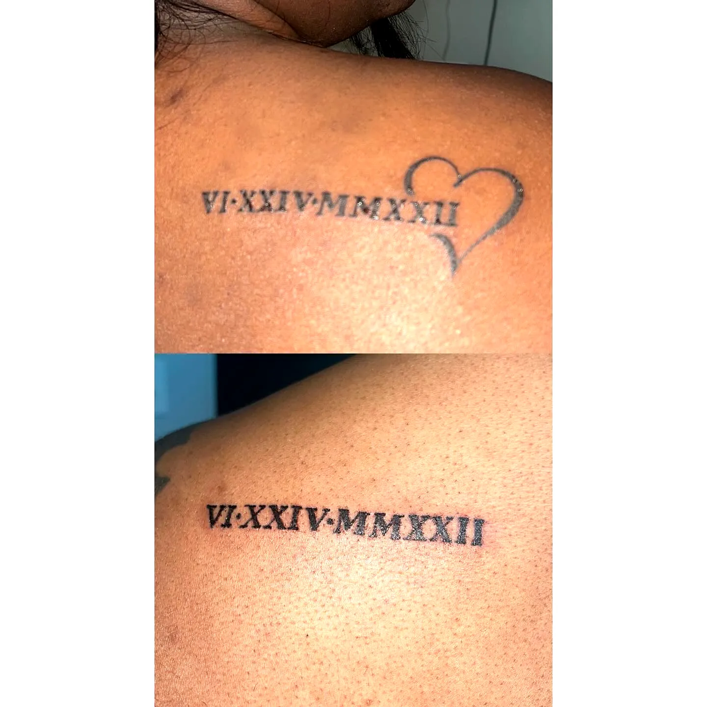 Date Tattoo on Upper Back in Black Ink
