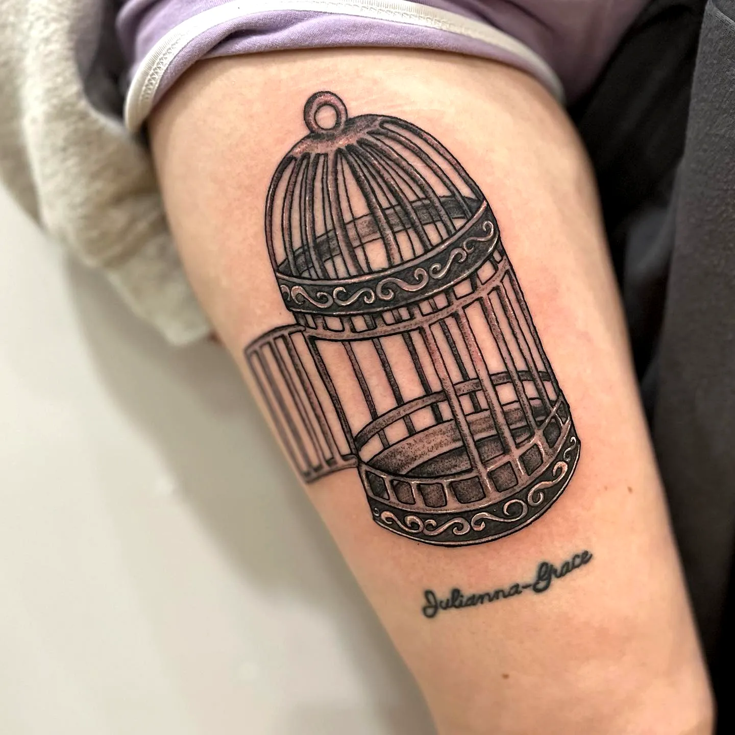 Detailed Birdcage Inner Arm Tattoo