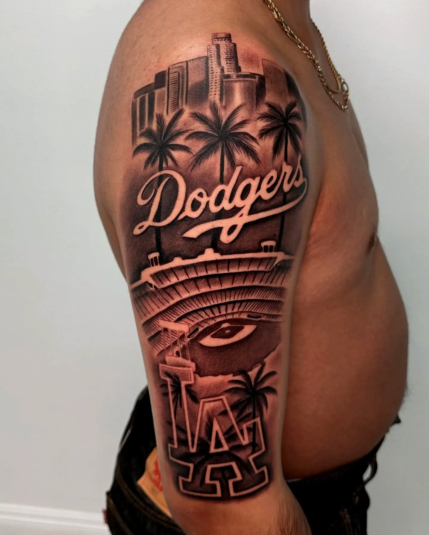 Dodgers Upper Arm Tattoo Skyline Design