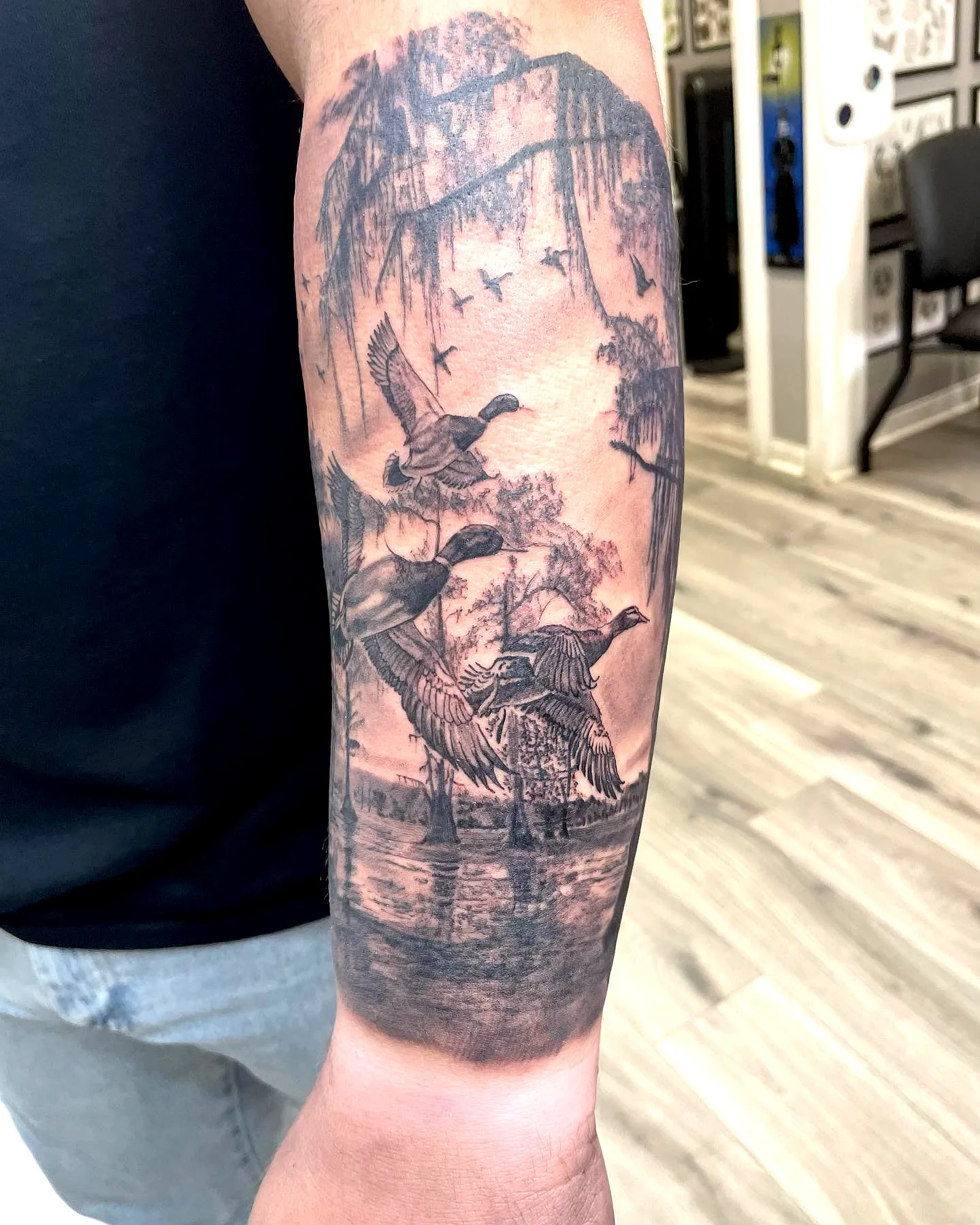 Ducks Forearm Tattoo in Realistic Style