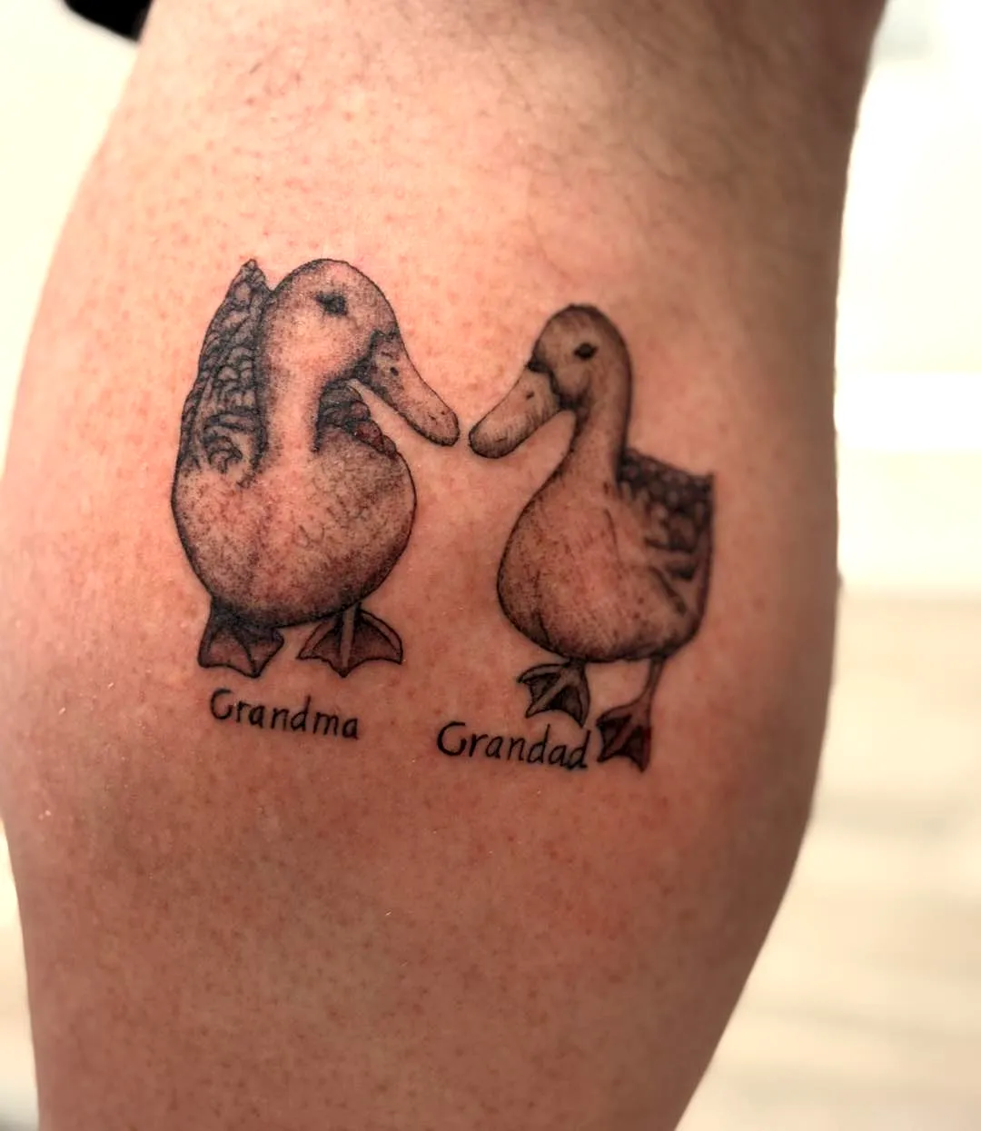 Ducks Leg Tattoo in Whimsical Style