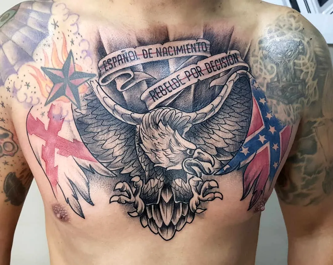 Eagle Chest Tattoo with Banner Elements