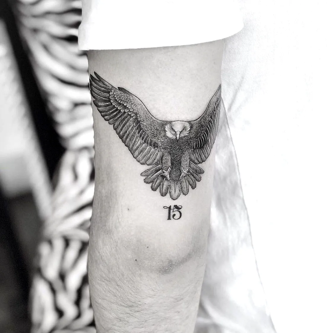 Eagle Forearm Tattoo in Black and Gray