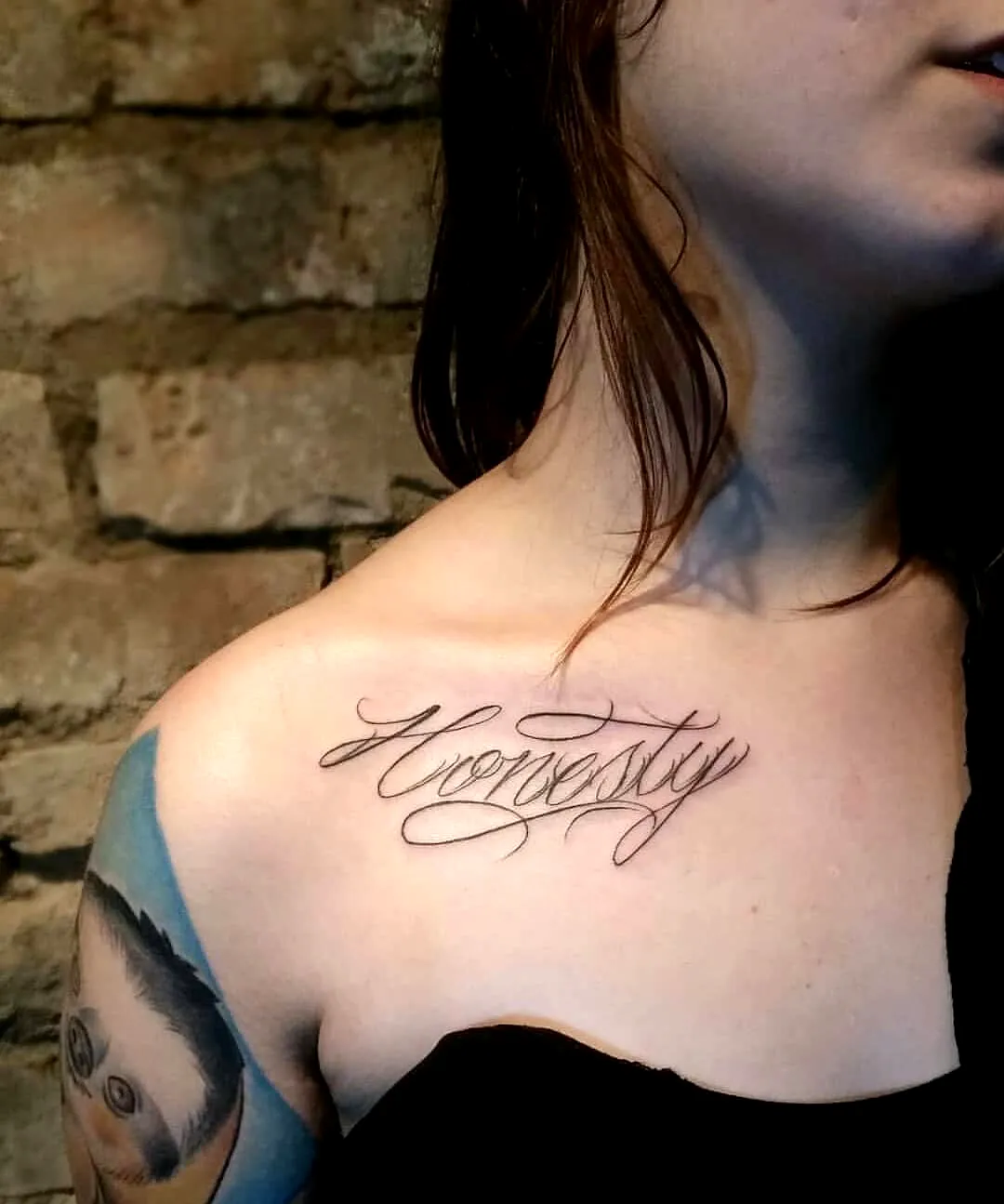 Elegant Honesty Collarbone Tattoo