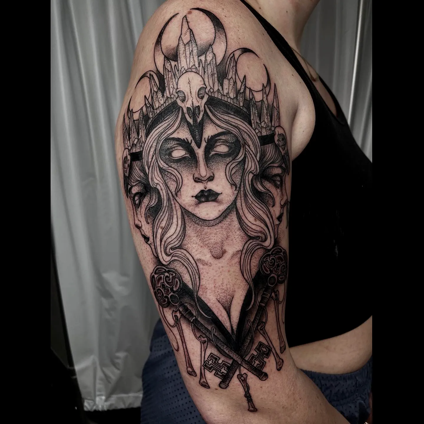 Feminine Hecate Upper Arm Tattoo
