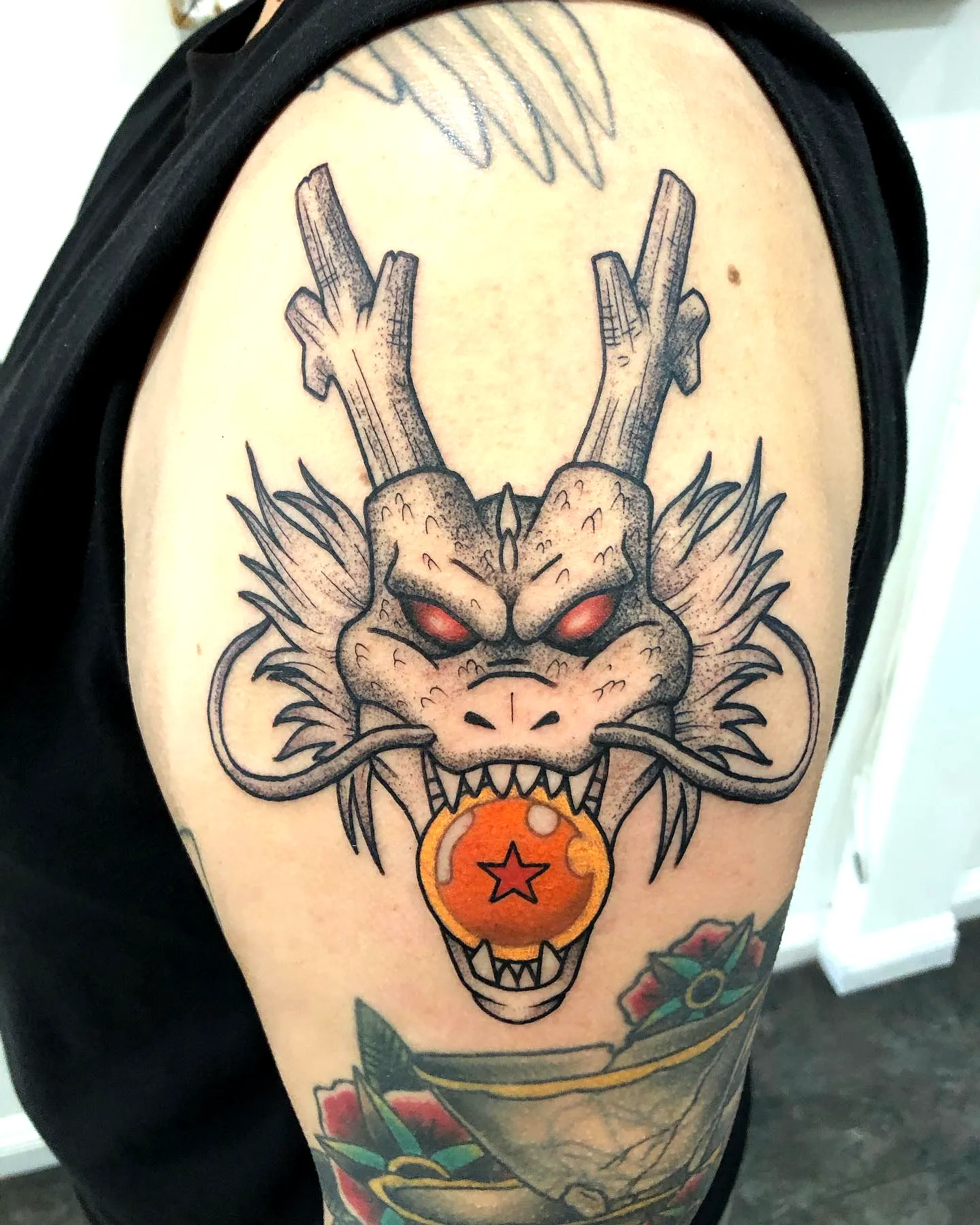 Fierce Dragon Upper Arm Tattoo