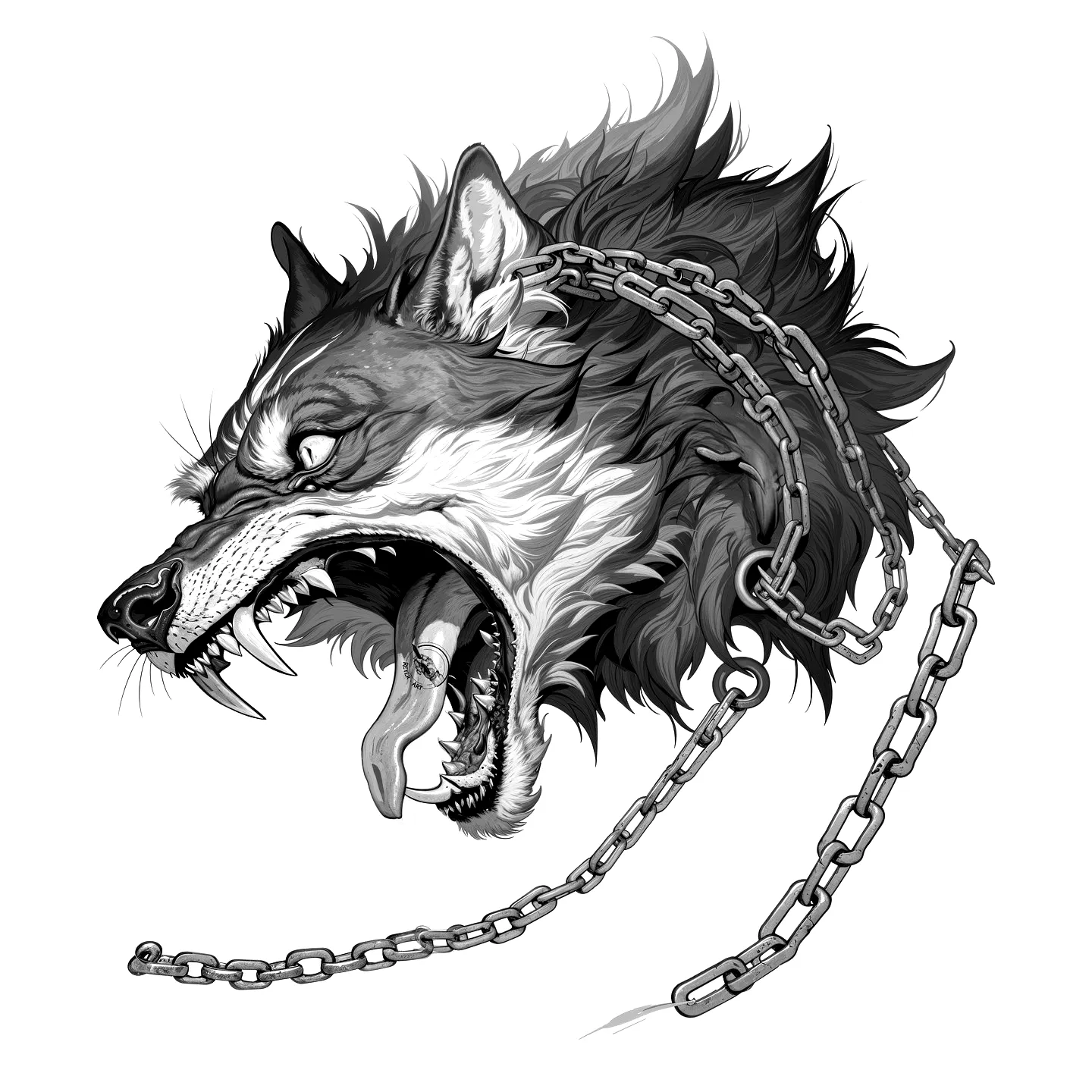Fierce Wolf Head Arm Tattoo in Black and Grey