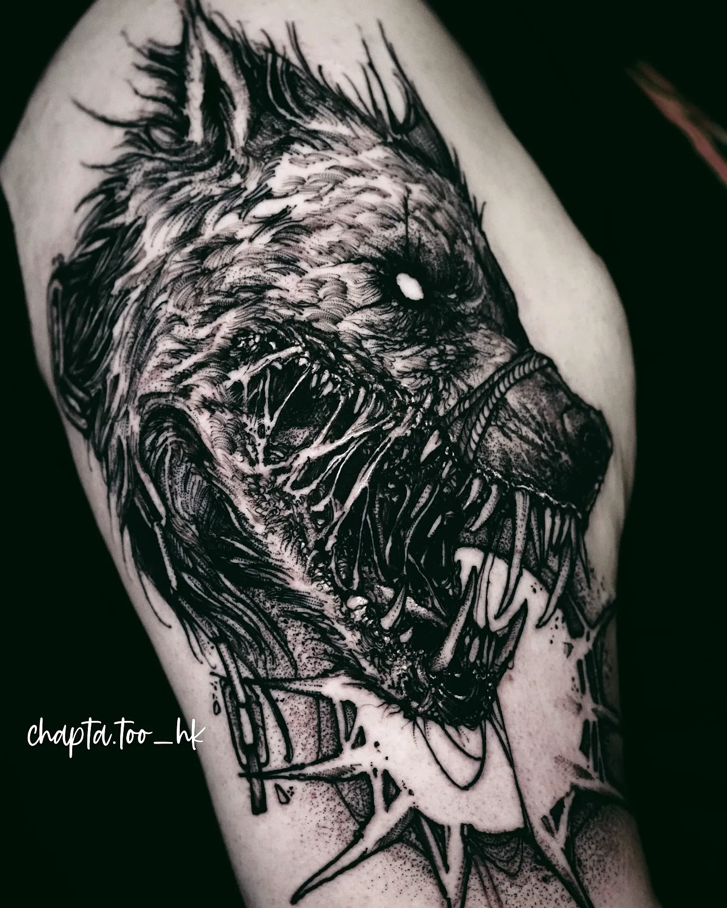Fierce Wolf Head Chest Tattoo