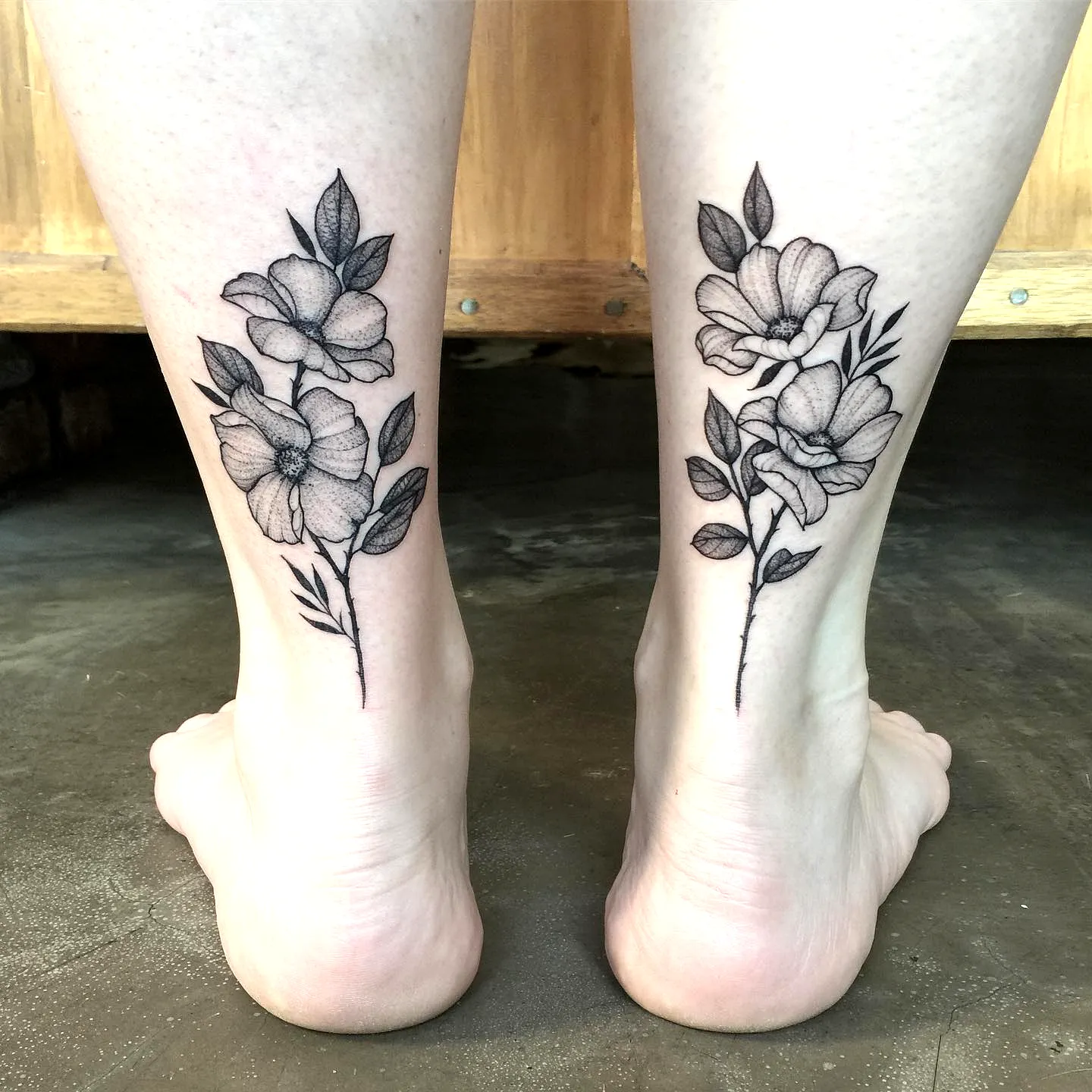Floral Ankle Tattoo in Black and Gray