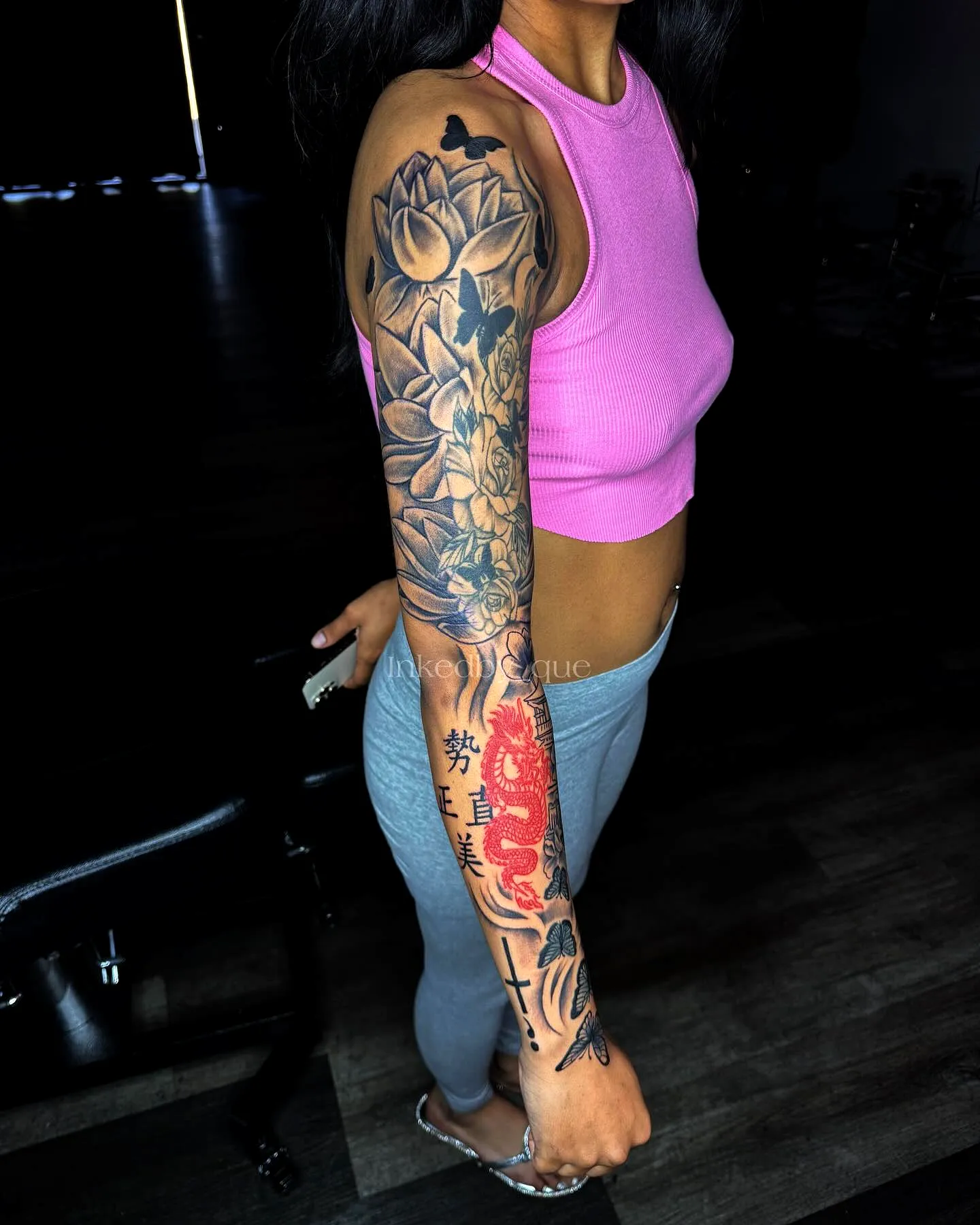 Floral Dragon Sleeve Tattoo Design