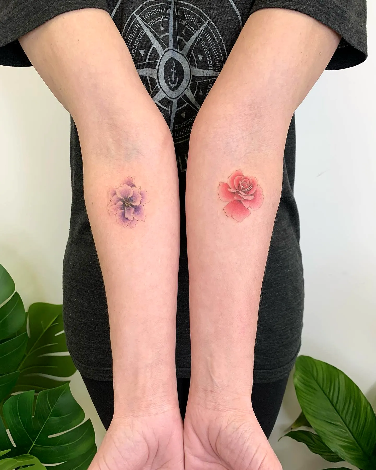 Floral Forearm Tattoos in Watercolor Style