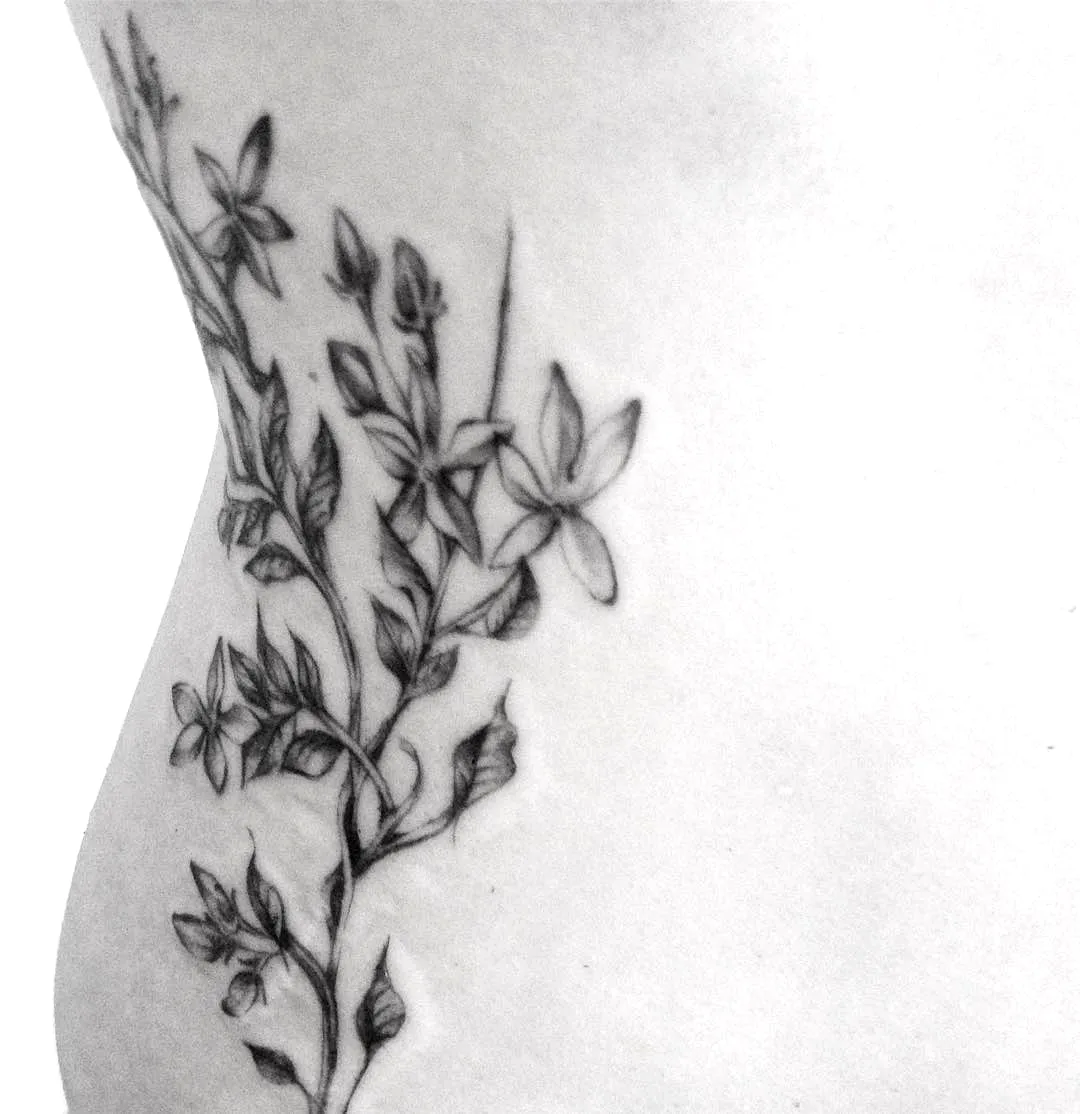 Floral Side Tattoo Delicate Black Design
