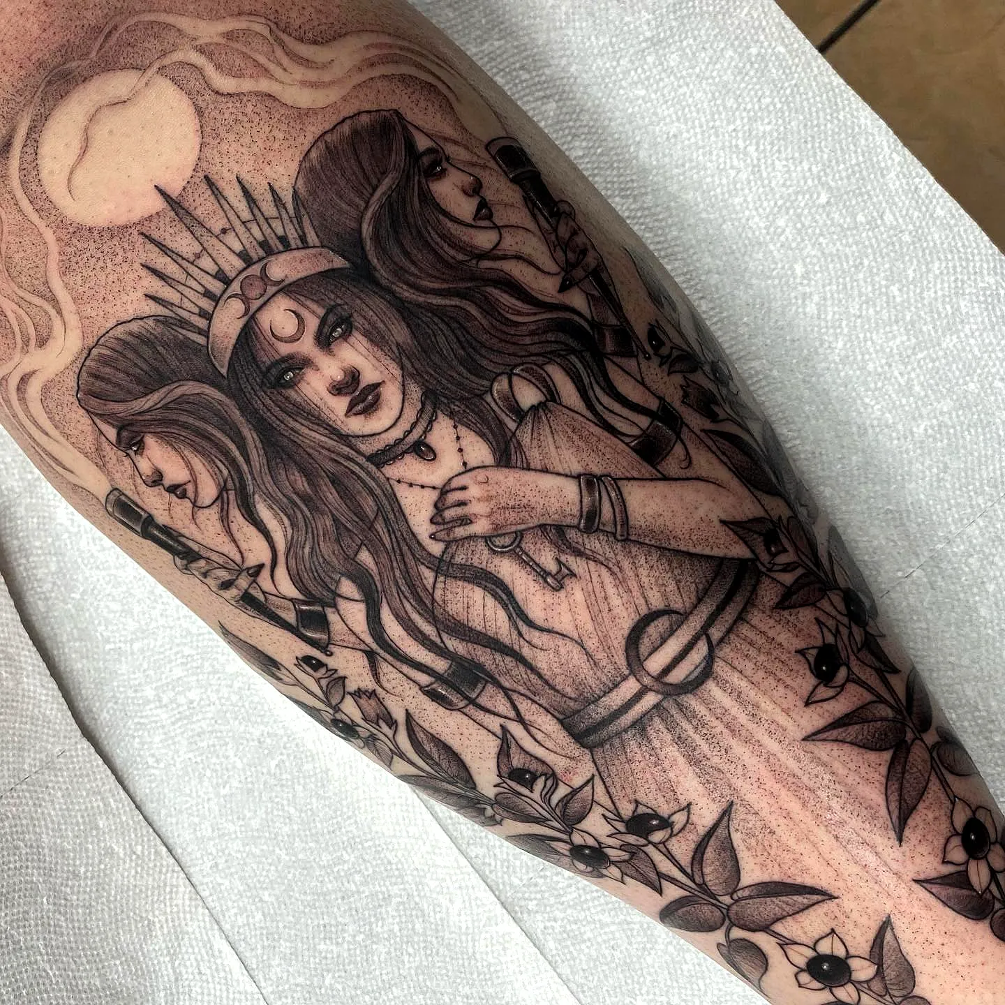 Floral Woman Arm Tattoo Design