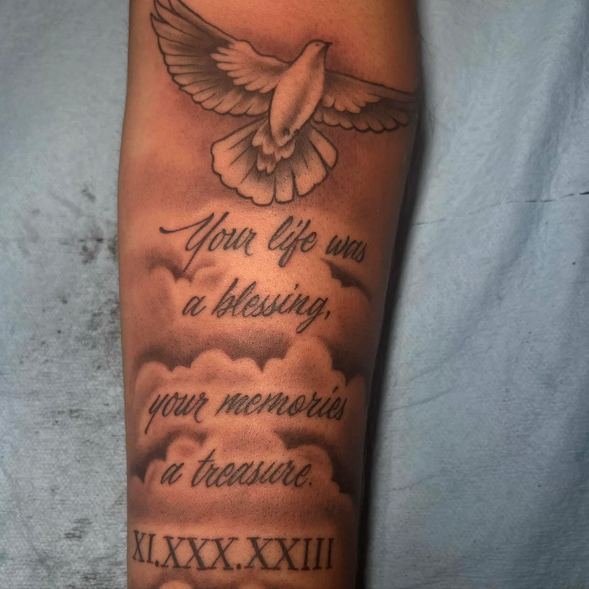 Flying Bird Cloud Arm Tattoo