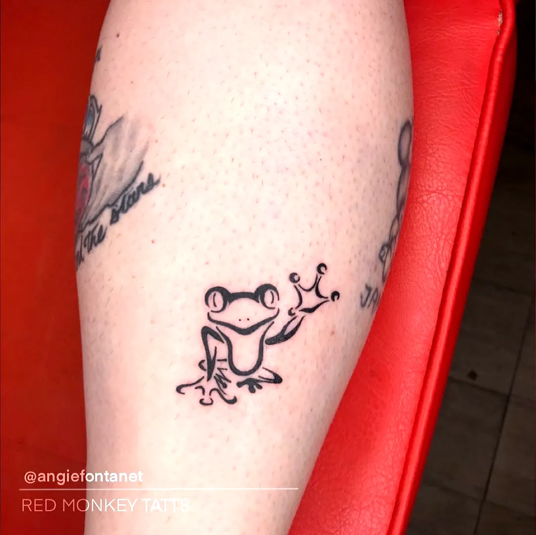 Frog Inner Leg Tattoo - Minimalistic Outline