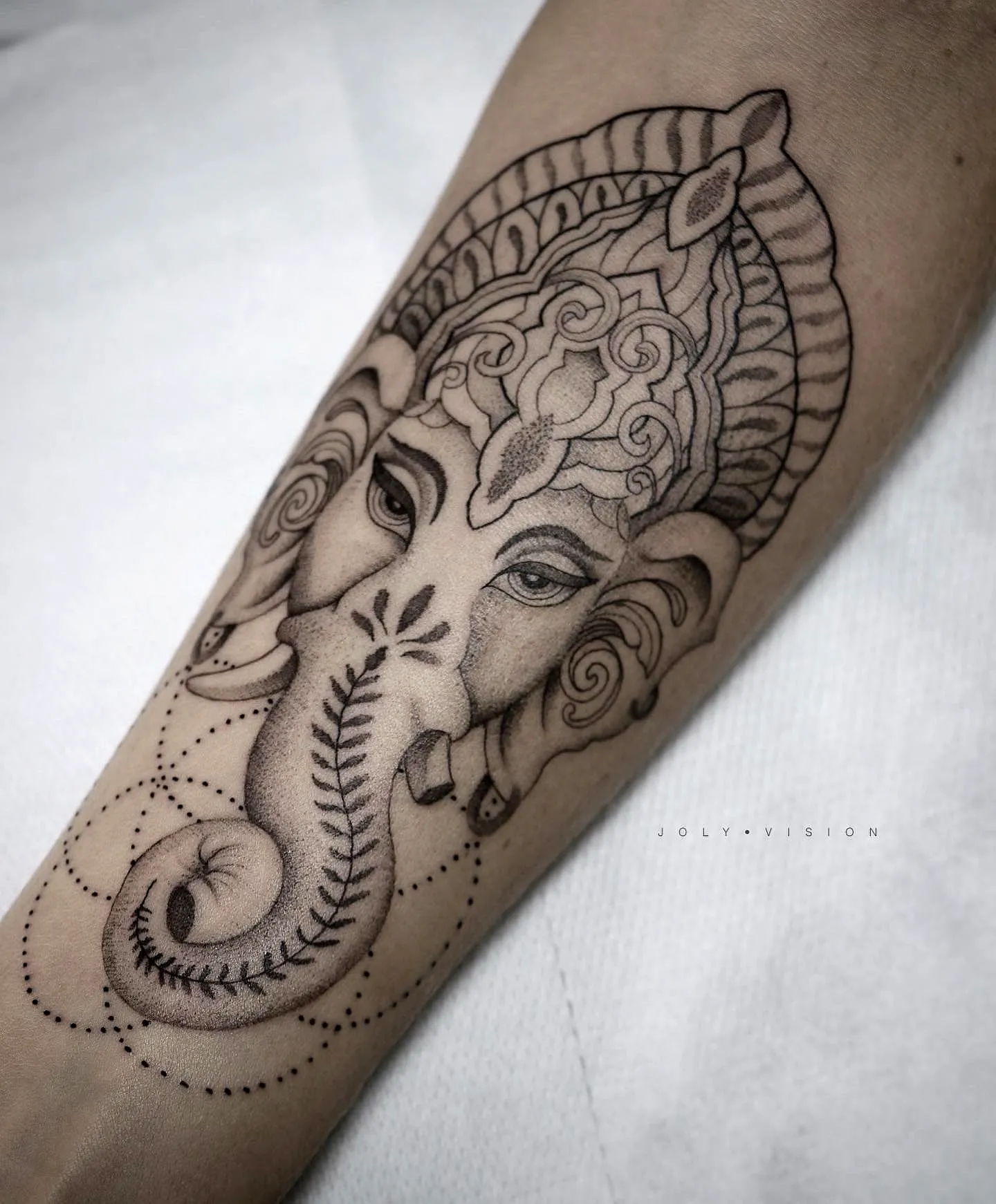 Ganesha Forearm Tattoo in Black and Gray