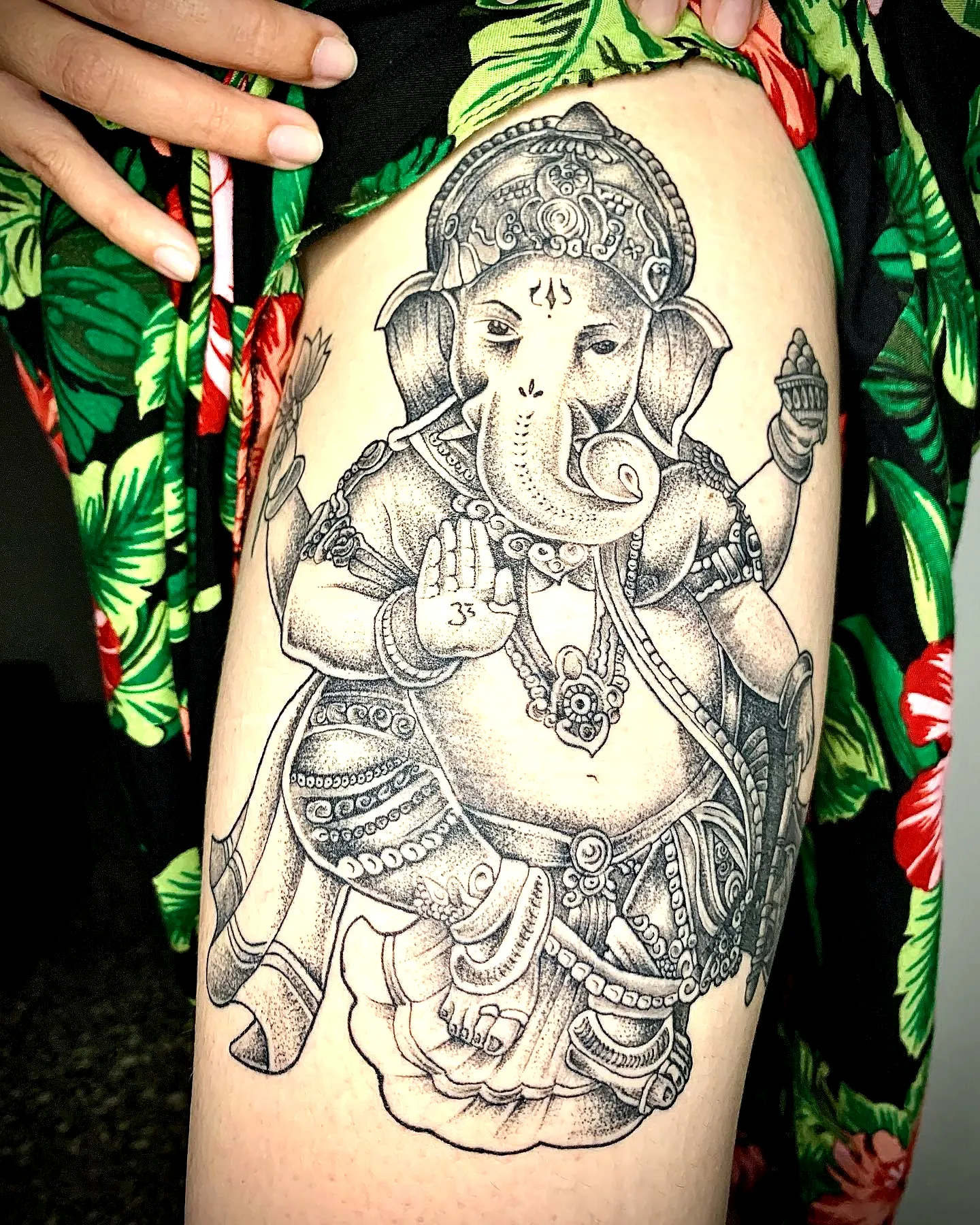 Ganesha Upper Thigh Tattoo Design